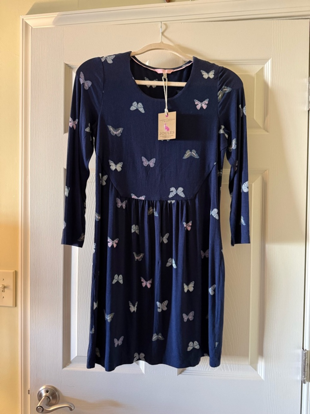 Joules Navy Long-Sleeve Butterfly Print Dress